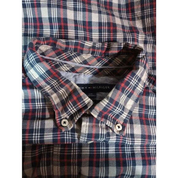 Tommy Hilfiger Shirt Men's Large Red Gray Button Front Long Sleeve - Picture 6 of 9